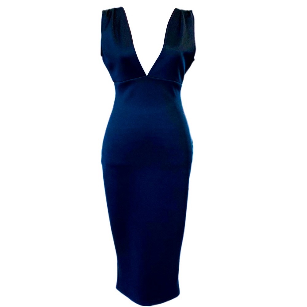 AX Paris | NW Plunge Hourglass Bodycon Midi Dress Navy Size 4 - Picture 1 of 16